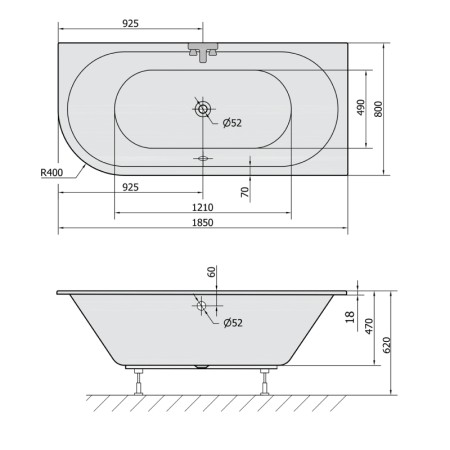 Polysan VIVA R SLIM wanna asymetryczna 185x80x47cm biała 72129S