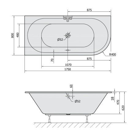 Polysan VIVA L SLIM wanna asymetryczna 175x80x47cm biała 70119S