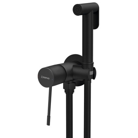 SOLARIS bateria bidetowa podtynkowa ze słuchawką bidetową i wężem okrągły czarny mat WD040B Sapho