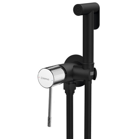 SOLARIS bateria bidetowa podtynkowa ze słuchawką bidetową i wężem okrągły czarny mat/chrom WD040BC Sapho