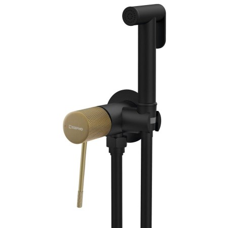 SOLARIS bateria bidetowa podtynkowa ze słuchawką bidetową i wężem okrągły czarny/złoto mat WD040G Sapho