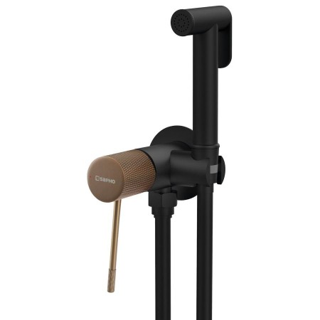 SOLARIS bateria bidetowa podtynkowa ze słuchawką bidetową i wężem okrągły czarny/miedź mat WD040PG Sapho