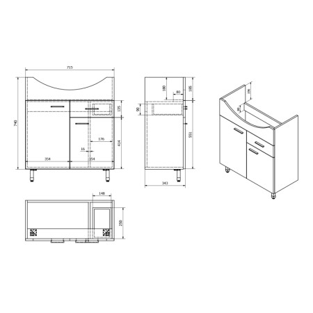 Aqualine ZOJA szafka umywalkowa 71.5x74x34cm biała 51075A