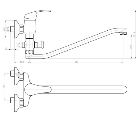 Aqualine AQUALINE 35 bateria umywalkowa/wannowa ścienna chrom 52140