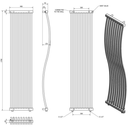 Sapho ONDA grzejnik 400x1700mm 425W chrom 1801-05