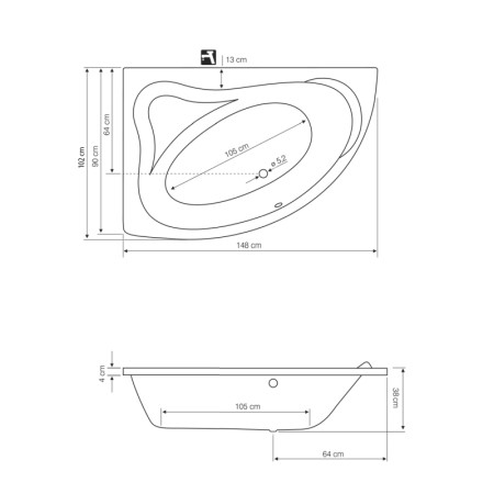 Aqualine ORAVA wanna 150x9038cm bez nóżek lewa biały G1590