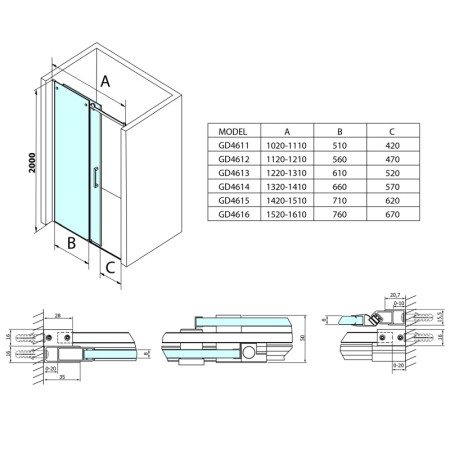 Gelco DRAGON drzwi prysznicowe 1200mm szkło czyste GD4612