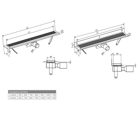 Gelco MANUS ONDA odpływ liniowy z rusztem 850x130x55 mm stal nierdzewna GMO14