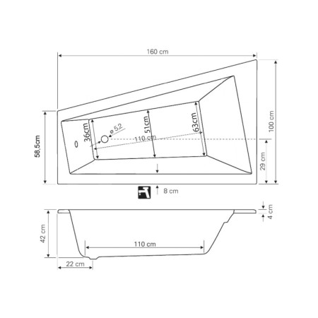 Aqualine METUJE wanna 160x100x42cm bez nóżek lewa biały G2610