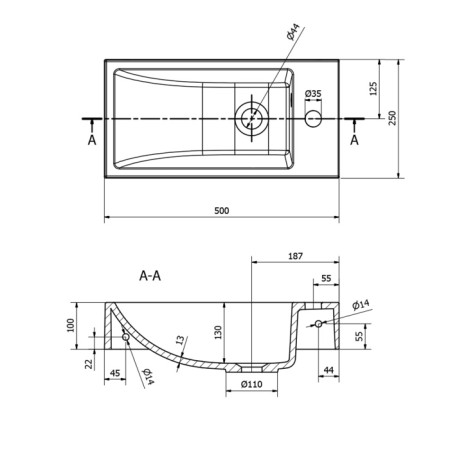 Sapho ARIANA umywalka kompozytowa 50x10x25 cm biała bateria po prawej stronie SM016