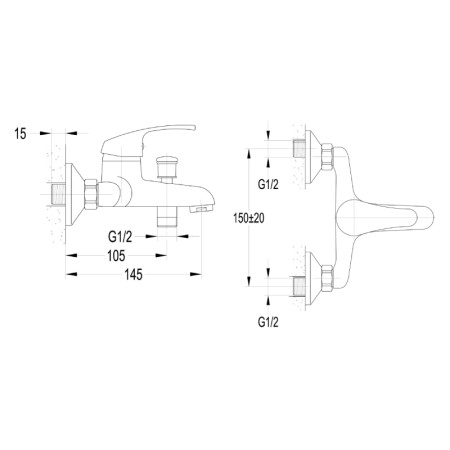 Aqualine AQUALINE 35 bateria wannowa ścienna chrom 52118