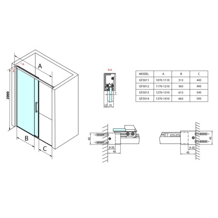Gelco FONDURA drzwi prysznicowe przesuwne 1300mm szkło czyste GF5013