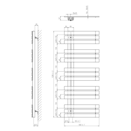 Sapho SILVANA grzejnik 500x1236mm srebro metaliczne IR153