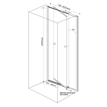 Aqualine AMICO drzwi prysznicowe zawiasowe 740-820x1850mm szkło czyste G70