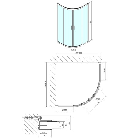 Polysan EASY LINE kabina prysznicowa półokrągła 800x800mm L/R szkło czyste EL2515