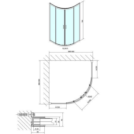 Polysan EASY LINE kabina prysznicowa półokrągła 900x900mm L/R szkło czyste EL2615