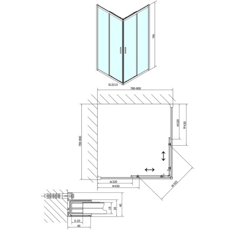 Polysan EASY LINE kabina prysznicowa 800x800mm szkło czyste EL5215