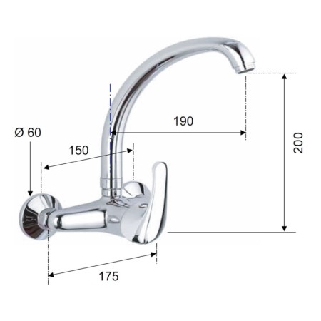 Aqualine KASIOPEA bateria ścienna z wysoką wylewką chrom 1107-13