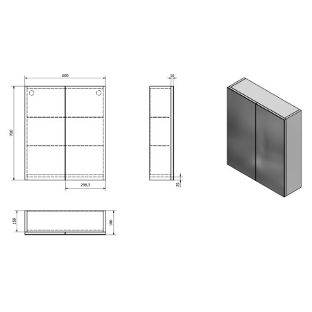 Aqualine VEGA szafka z lustrem 60x70x18cm biała VG060