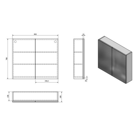 Aqualine VEGA szafka z lustrem 80x70x18cm biała VG080