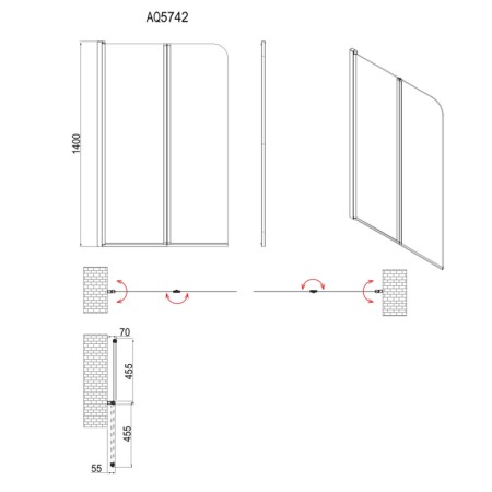 Aqualine WILA parawan wannowy 900x1400 mm składany chrom szkło czyste AQ5742