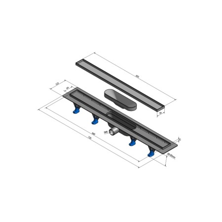 Polysan TILE odpływ liniowy pod płytki plastikowy z rusztem ze stali nierdzewnej 720x123x68 mm 72837