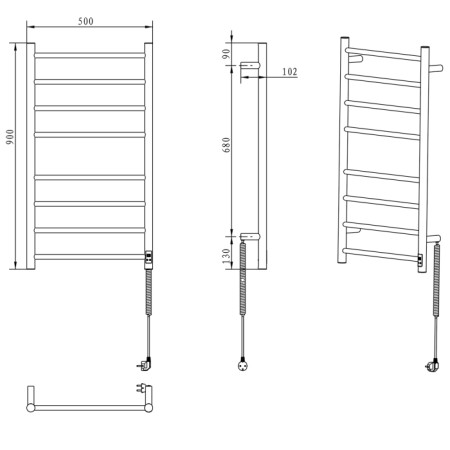 Sapho REDONDO elektryczna suszarka na ręczniki, 500x900 mm, 75 W, stal nierdzewna polerowana ER220V