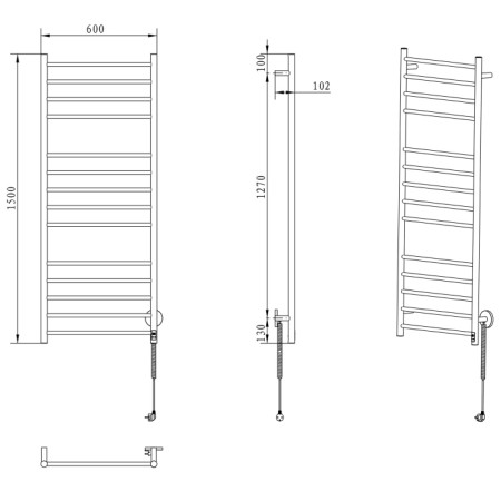 Sapho REDONDO elektryczna suszarka na ręczniki 600x1500mm 3W stal nierdzewna ER250T
