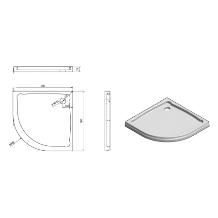 Gelco HERA brodzik kompozytowy pólokrągły 90x90x7.5cm R550 GH559