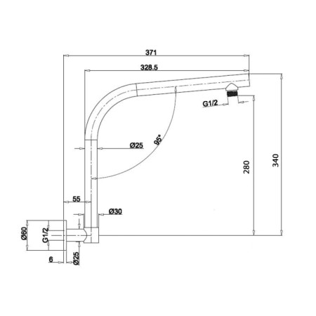 Sapho Ramię deszczowni 371mm chrom 9005