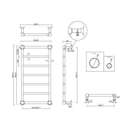 Sapho UNO grzejnik retro 493x951mm 175 W stal nierdzewna polerowana NR816