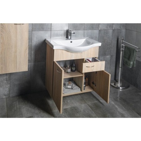 Aqualine KERAMIA FRESH szafka umywalkowa 1 szuflada 60.6x74x34cm dąb platin 50066