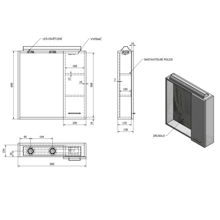 Aqualine ZOJA/KERAMIA FRESH szafka z lustrem i oświetleniem LED 60x60x14cm prawa biały 45022