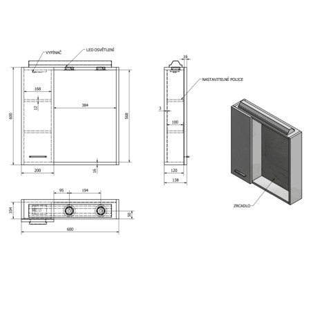 Aqualine ZOJA/KERAMIA FRESH szafka z lustrem i oświetleniem LED 60x60x14cm lewa dąb platin 45027