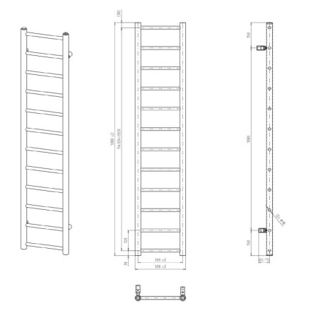 Sapho DINA grzejnik łazienkowy 300x1380mm srebrny metalik IR363