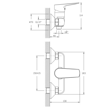 Aqualine LOTTA bateria prysznicowa ścienna rozstaw 150mm chrom LT611