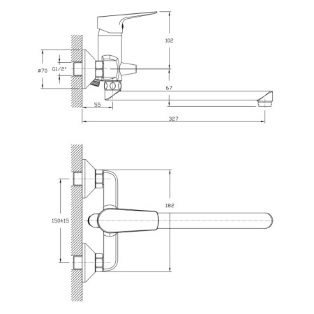 Aqualine LOTTA bateria umywalkowa/wannowa ścienna rozstaw 150mm chrom LT640