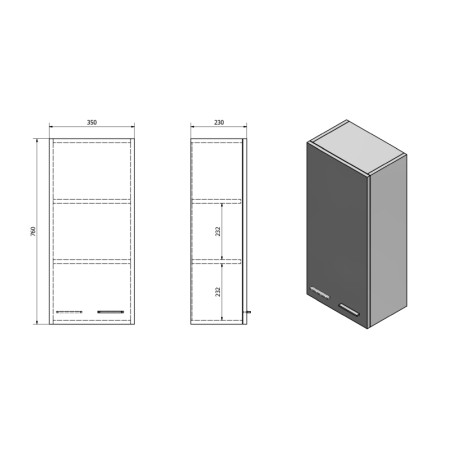 Aqualine ZOJA/KERAMIA FRESH szafka wisząca 35x76x23cm dąb platin 50336
