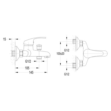 Aqualine AQUALINE 35 bateria wannowa ścienna 100mm rozstaw chrom 52158