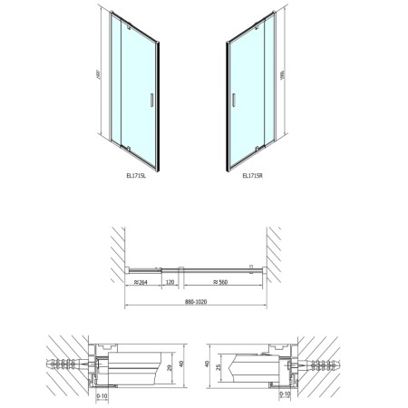 Polysan EASY LINE drzwi prysznicowe obrotowe 880-1020mm szkło czyste EL1715