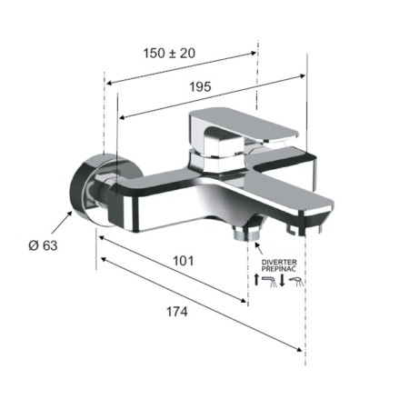 Sapho Spy bateria wannowa chrom PY10