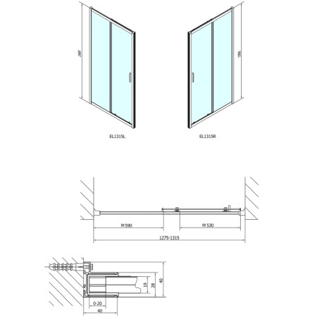 Polysan EASY LINE drzwi prysznicowe 1300mm szkło czyste EL1315