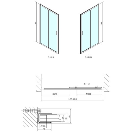 Polysan EASY LINE drzwi prysznicowe 1500mm szkło czyste EL1515