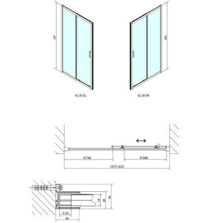 Polysan EASY LINE drzwi prysznicowe 1600mm szkło czyste EL1815