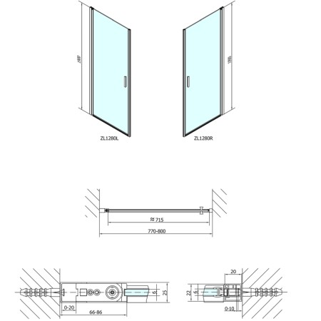Polysan ZOOM LINE drzwi prysznicowe 800mm szkło czyste ZL1280