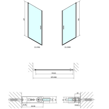 Polysan ZOOM LINE drzwi prysznicowe 900mm szkło czyste ZL1290