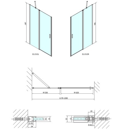 Polysan ZOOM LINE drzwi prysznicowe 1200mm szkło czyste ZL1312