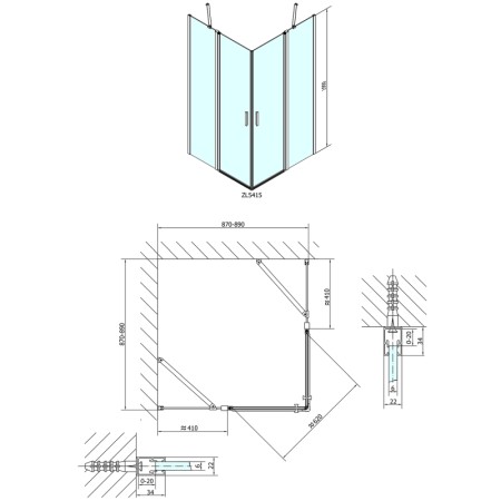 Polysan ZOOM LINE kabina prysznicowa 900x900mm szkło czyste ZL5415