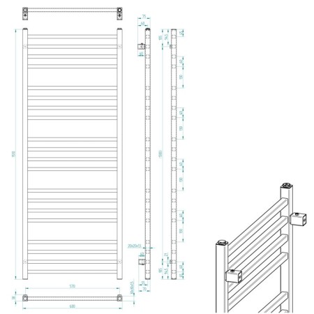 Sapho METRO grzejnik łazienkowy 600x1510 mm srebrny metalik IR422