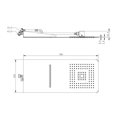 Sapho SLIM deszczownia ścienna z kaskadą 220x500x24mm stal nierdzewna polerowana MS746